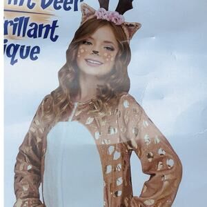 Foil Print‎ Deer Costume Girl Small 4/6 Tan Gold Fun World New Halloween